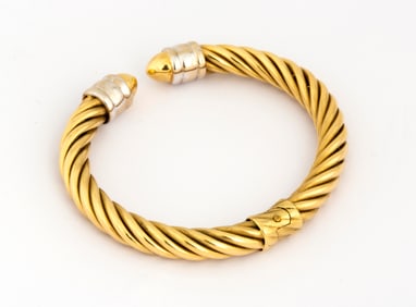 An Estate 18K Gold Two Tone Hinged Cable Bracelet