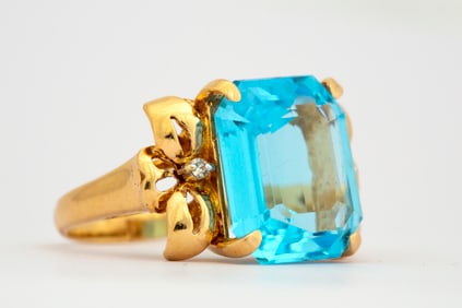 An Estate 14k Gold Topaz and Diamond Cocktail Ring
