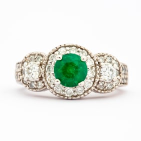 An Estate 14K White Gold Emerald and Diamond Ring