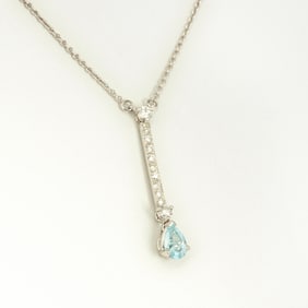 A 14K White Gold, Diamond and Aquamarine Drop Necklace