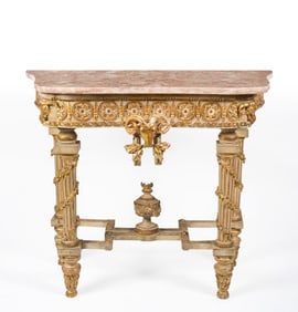 An Italian Neoclassical Carved Gilt and Marble Console Table
