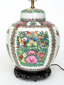 A Large Famille Rose Ginger Jar Lamp