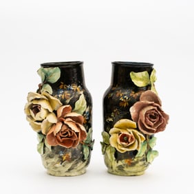 A Pair of French Barbotine Majolica Vases by Edouard Gilles