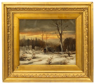 George F. Shultz (1869-1934) Illinois Winter Landscape with Figure, 1869