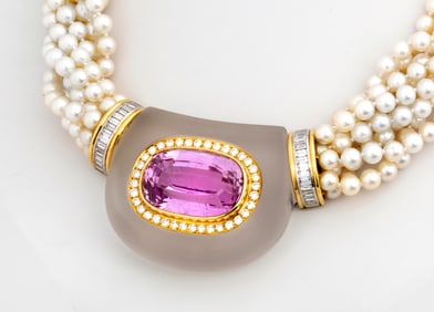 A Spectacular Tambetti 18K Gold, Kunzite, Diamond and Pearl Necklace