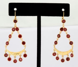 14K Gold and Hessonite Garnet Chandelier Drop Earrings