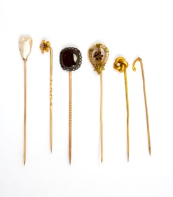 Six Antique Gold Stick Pins