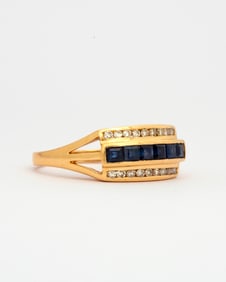 A Vintage Sapphire, Diamond and 14K Gold Ring