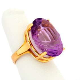 A Vintage 14K Gold Fancy Cut Amethyst Cocktail Ring