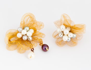 A Rossana 14K Gold Pearl Ring and Brooch