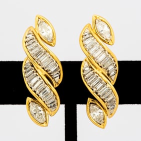 Estate 18K Gold and Diamond Statement Earrings