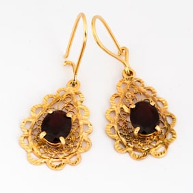 Vintage 14K Gold and Garnet Drop Earrings