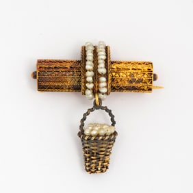 A High Karat Gold and Seed Pearl Bucket Brooch