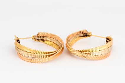 Vintage 14K Gold Tricolor Hoop Earrings