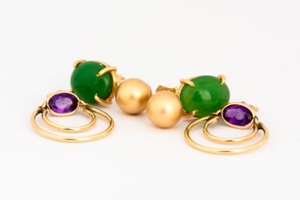 Three Pairs of Estate 14K Gold Earrings