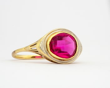 A Vintage Synthetic Ruby Two Tone Gold Ring