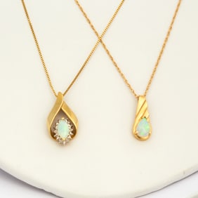 Two Vintage 14K Gold and Opal Necklaces