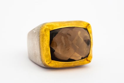Artisan Sterling and Gold Smoky Topaz Statement Ring