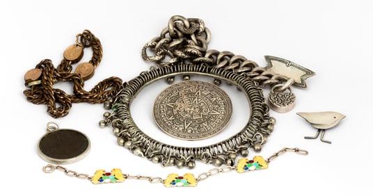 Eight Pieces of Silver Vintage and Antique Jewelry