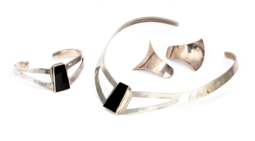 Sterling Silver and Onyx Matched Set