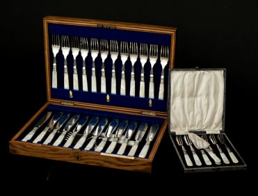 Two Mother of Pearl Flatware Boxed Sets