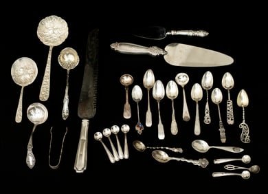 Sterling Silver Serving Pieces, Salt Spoons and Souvenir Spoons