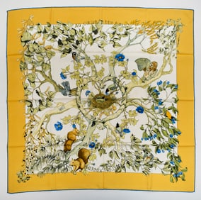 Hermes "Au Coeur des Bois" by Annie Faivre Silk Scarf