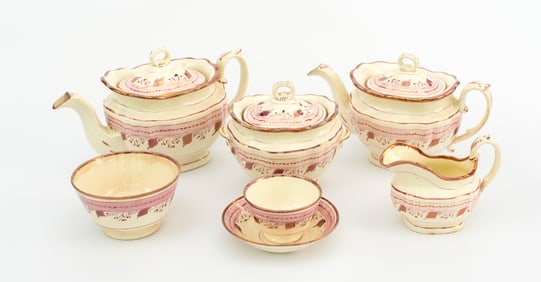 A Pink Lustreware Tea Set