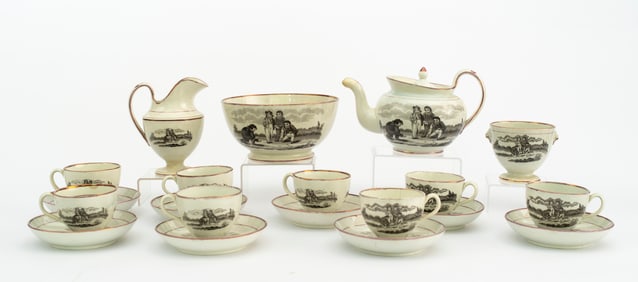 A Shorthose & Co. Transferware and Pink Lustreware Tea Set