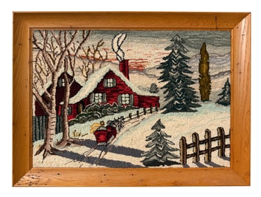 A New Hampshire Folk Art Winter Scene Hooked Rug