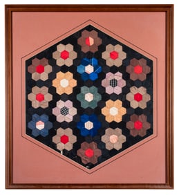 An Antique Hexagonal 'Grandmother's Flower Garden' Quilt Fragment