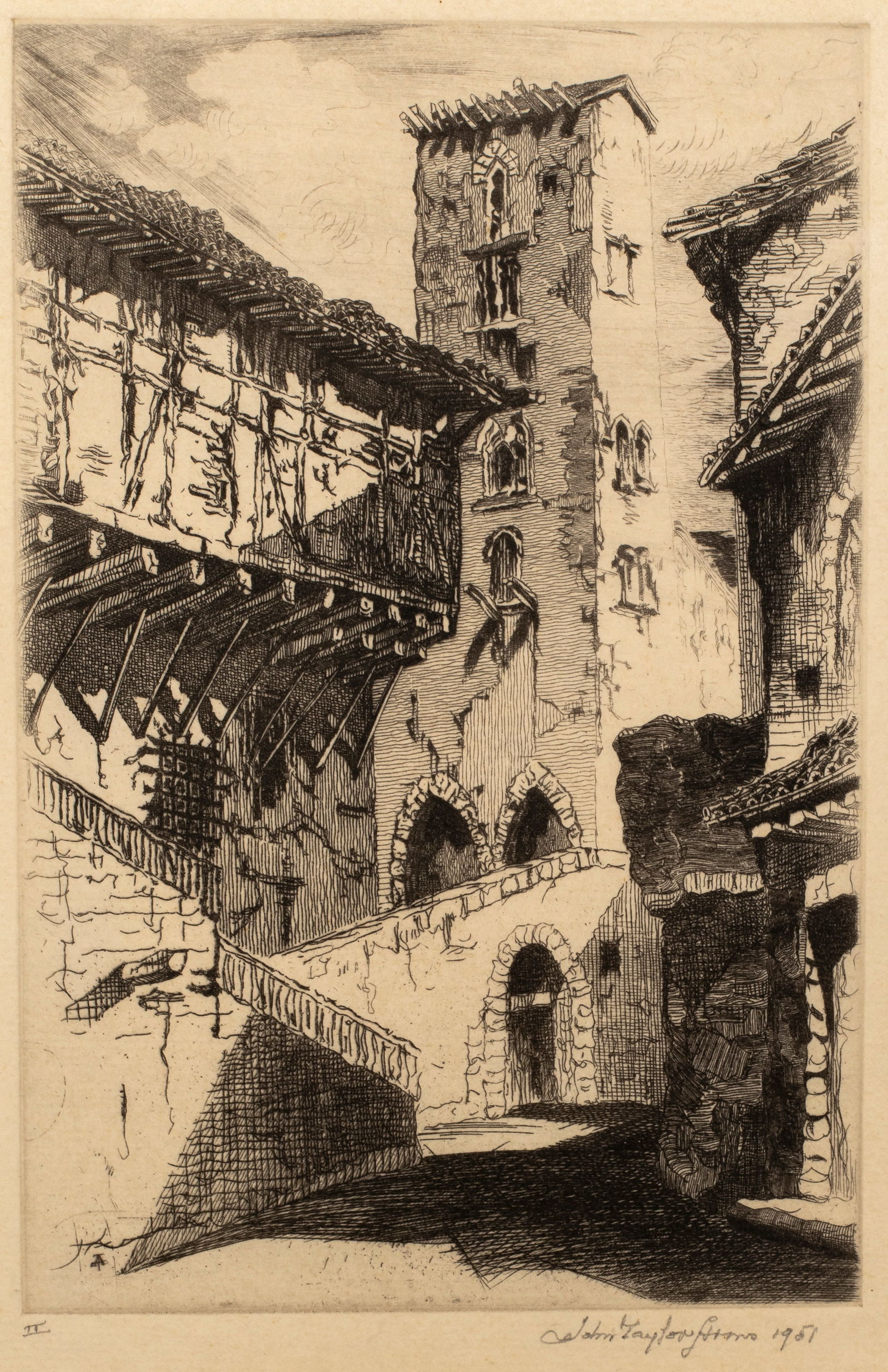 John Taylor Arms (1887-1953) Cordes (Sketch), 1951: John Taylor Arms, 1951, Sketch Cordes, the Second State of Demonstration, Plate no. 152, drawn, etched and printed, . . . . . Private Collections B,