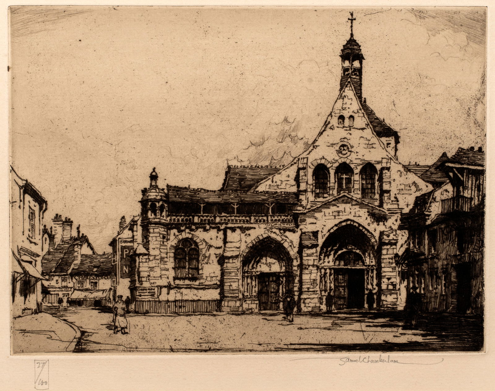 Samuel Chamberlain (1895-1975) Church of Church of St. Ayoul: Etching, pencil signed lower right, numbered lower left, 27/100. 6" x 8", sheet size 11" x 14" 