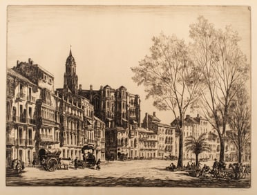 Sidney Tushingham (1884-1968) European Town Square Etching