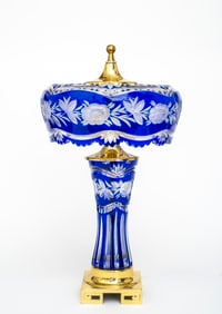 Dresden Cobalt Cut to Clear Glass Lamp