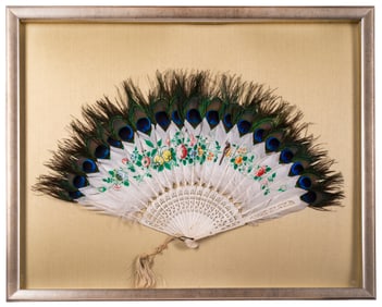 A Chinese Hand Painted Peacock Feather Fan
