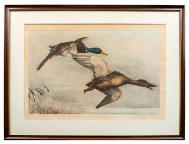 Lèon Danchin (1887-1939) Canards Sauvages, Wild Ducks, 1930