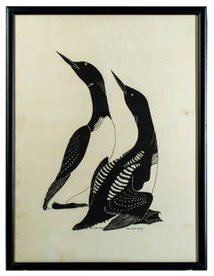 Marion Robinson Barclay, Cormorants, Screen Print, 1963: Signed and dated under right cormorant, some foxing to paper, in black wood frame, overall framed size 24 1/2&quot; x 18 1/2&quot;.&nbsp;