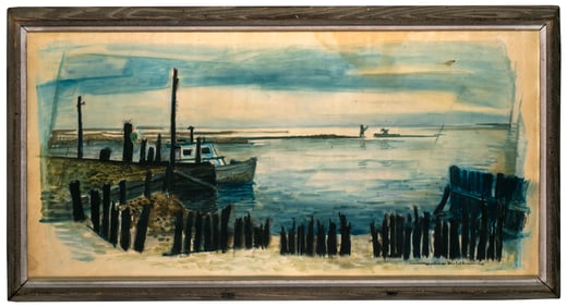 Woldemar Neufeld (1909-2002) New England Dockside Watercolor, 1961