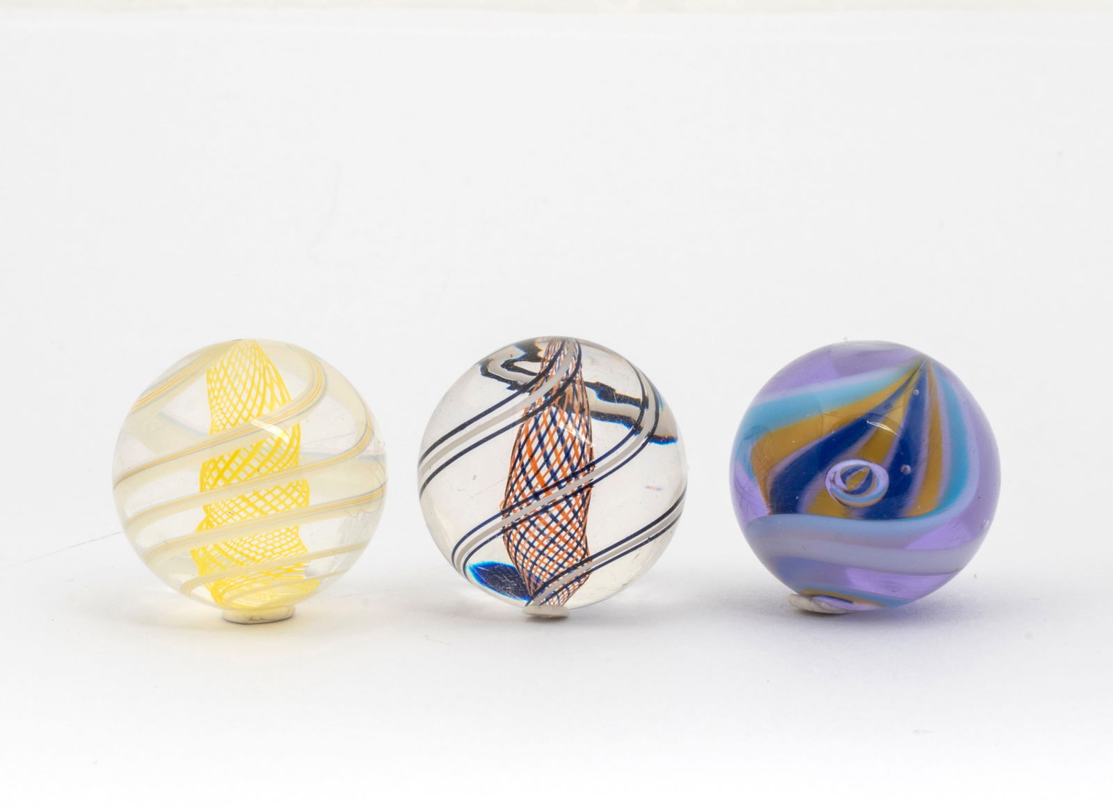 Dudley GIberson (b.1942) Three Handmade Glass Marbles with Jim Heiser Pine Needle Basket (1 of 9)