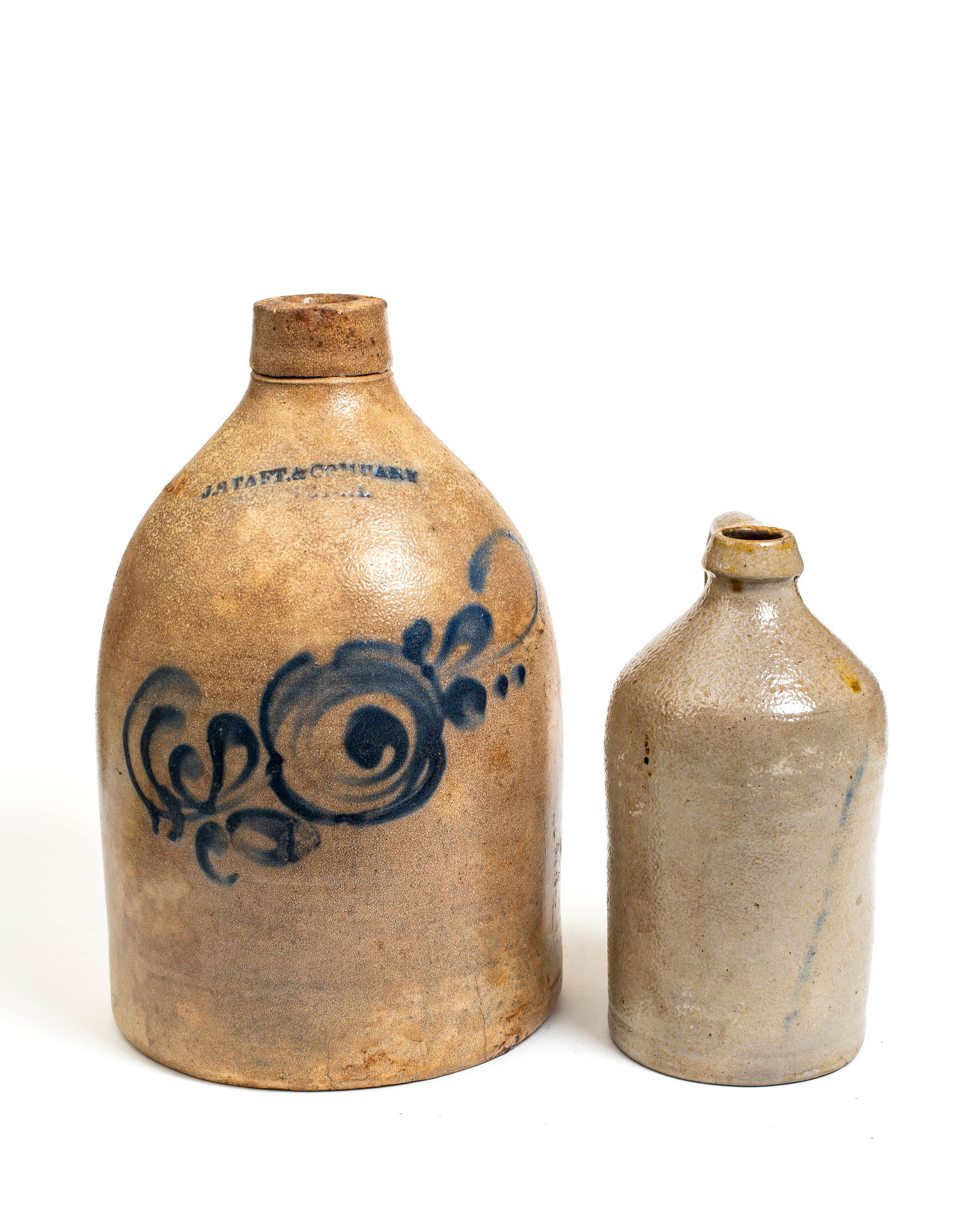 Antique Stoneware Jugs: J.S. Taft Keene NH and a Small Unmarked Jug (1 of 12)