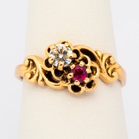 An Antique 14K Gold Ruby and Diamond Ring