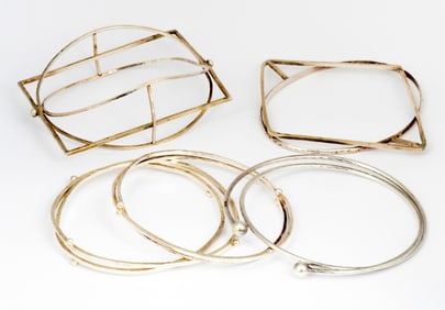 Artisan Leslie Weaver Sterling Silver Geometric Bangles