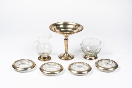 A Group of Sterling and Glass Tableware