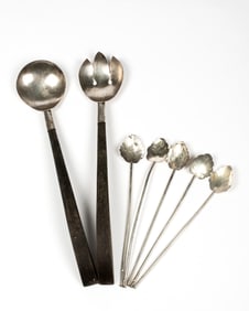 A Set of Sterling Mexican Spoons and Salad Servers