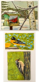 Jerome Varnum (1955-2024) Three Bird Paintings; Oriole, Woodpecker and Cardinal