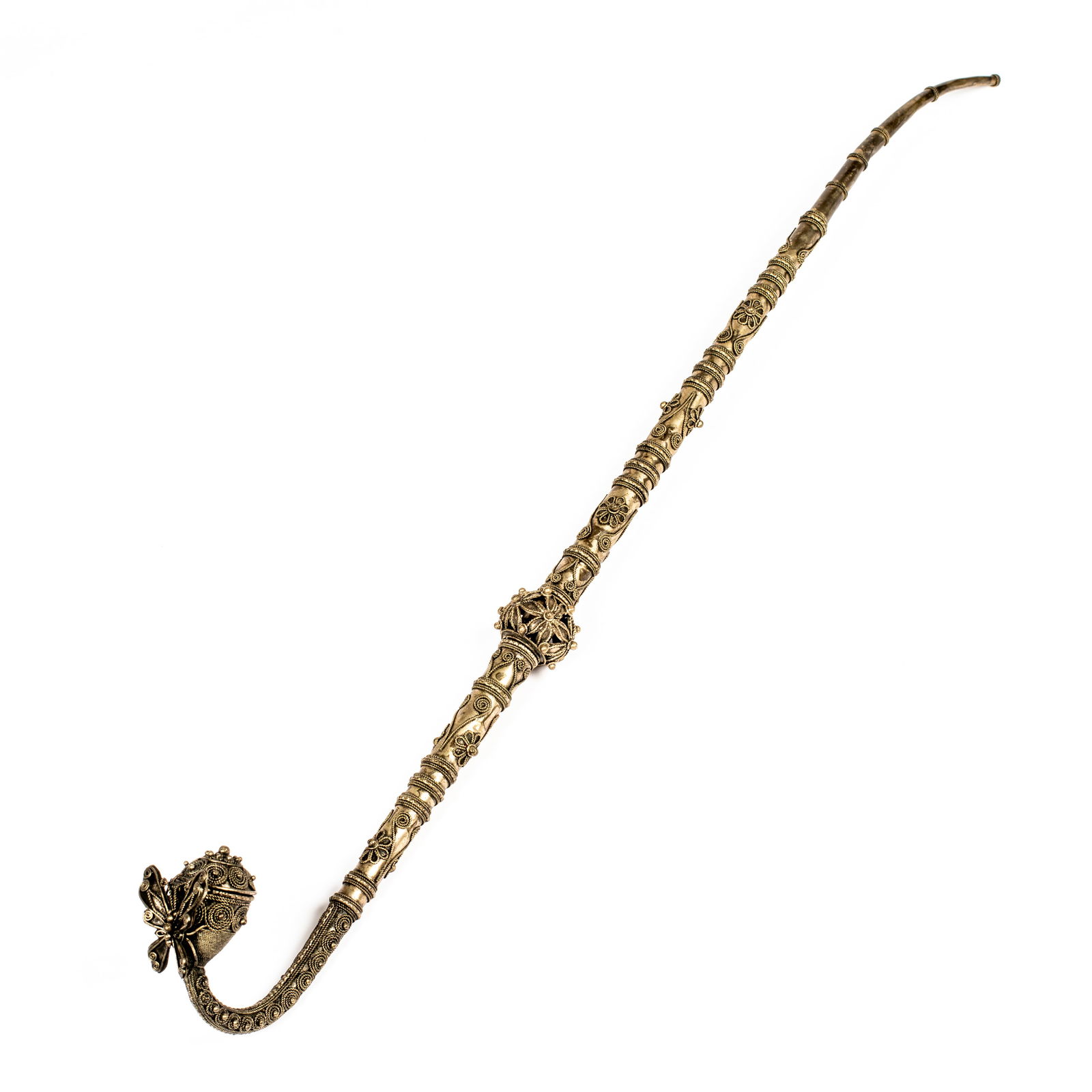 A Southeast Asian or Chinese Ceremonial Paktong Filigree Pipe: A Southeast Asian or Chinese Ceremonial Paktong Filigree Pipe