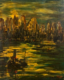 Arnold Weichert (1901-1980) New York City Skyline with Hudson Ferry, c.1950