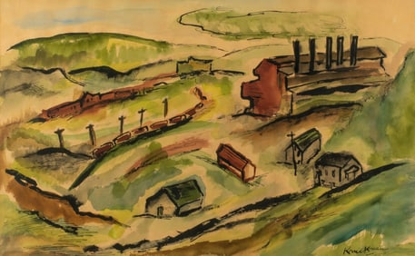Herb Kruckman (1904-1998) Landscape with Train