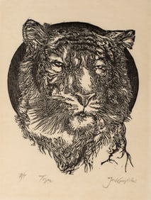 Jack Coughlin (1932-2025) Tiger, Woodblock Print, Artist's Proof, 1970's